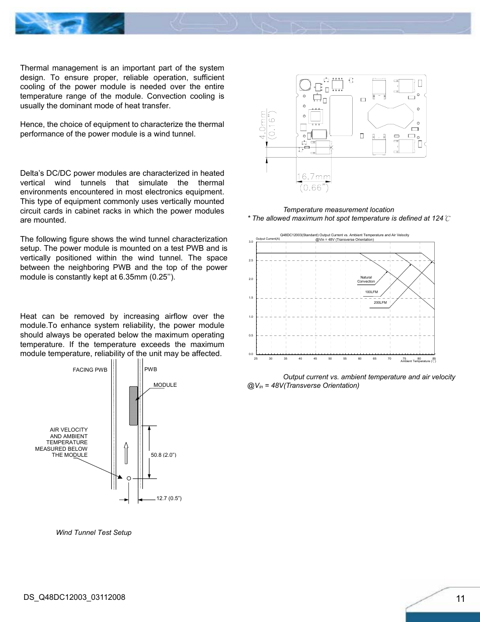 Thermal considerations, Thermal curves, Thermal testing setup | Thermal derating | Delta Electronics Q48DC User Manual | Page 11 / 13