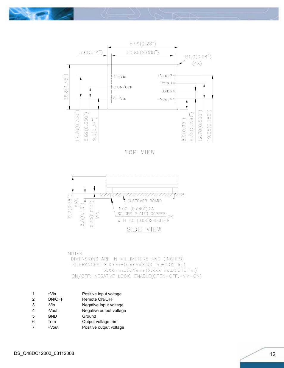 Mechanical drawing | Delta Electronics Q48DC User Manual | Page 12 / 13