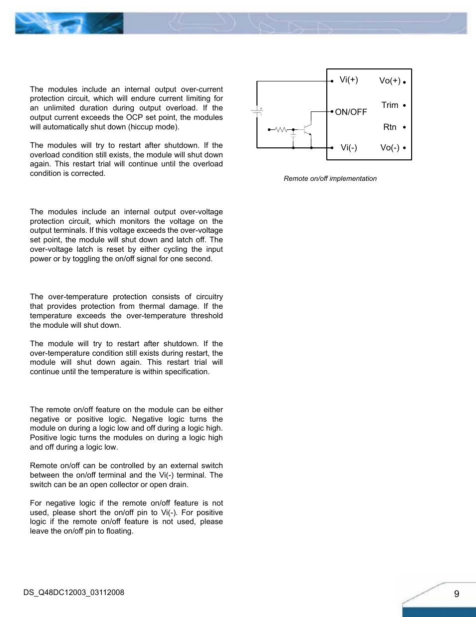 Features descriptions | Delta Electronics Q48DC User Manual | Page 9 / 13
