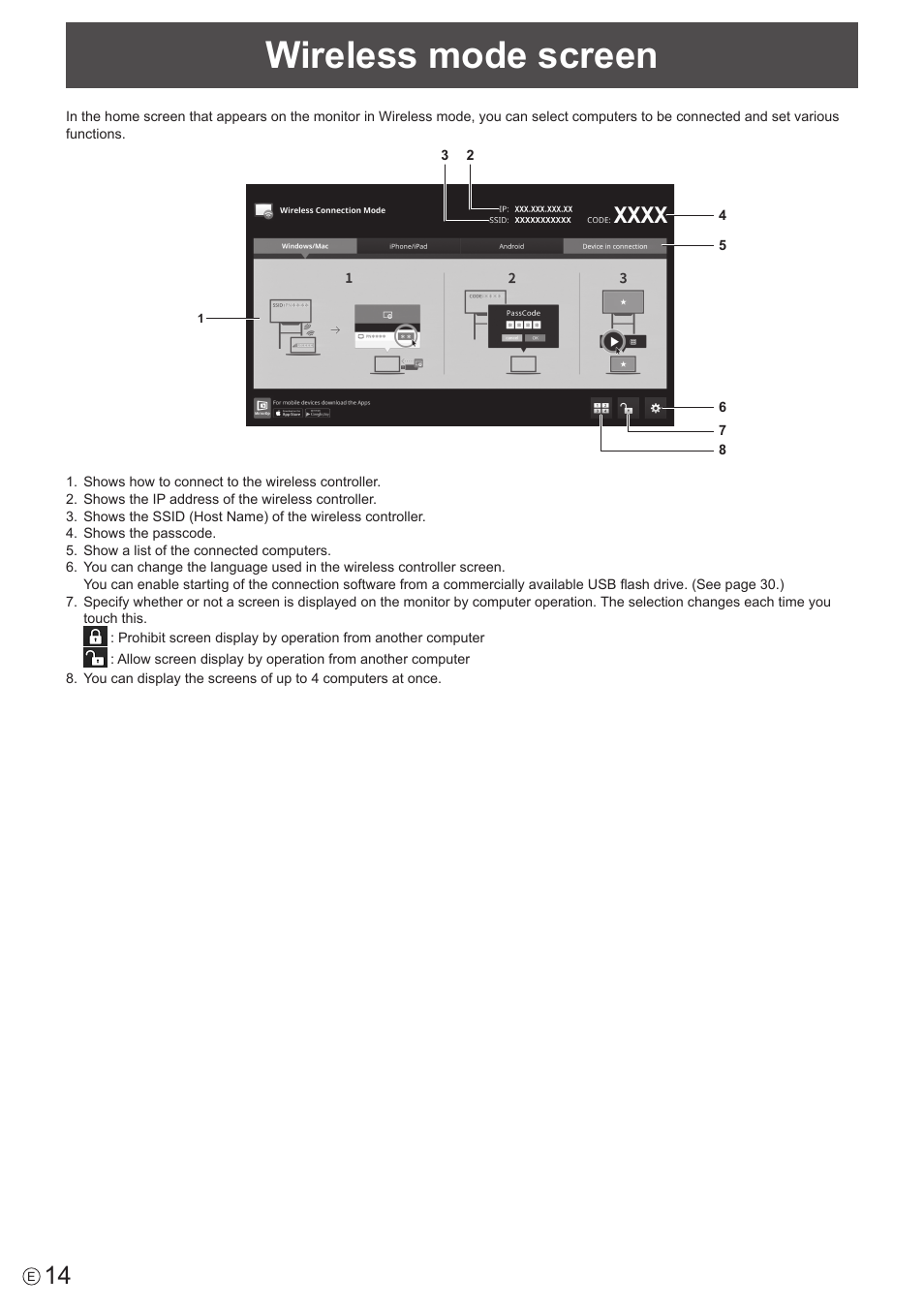 Wireless mode screen | Sharp PN-60TW3 User Manual | Page 14 / 43