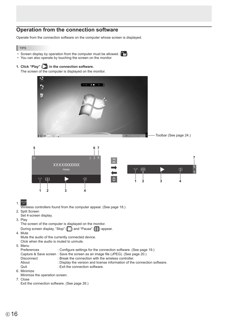 Operation from the connection software | Sharp PN-60TW3 User Manual | Page 16 / 43