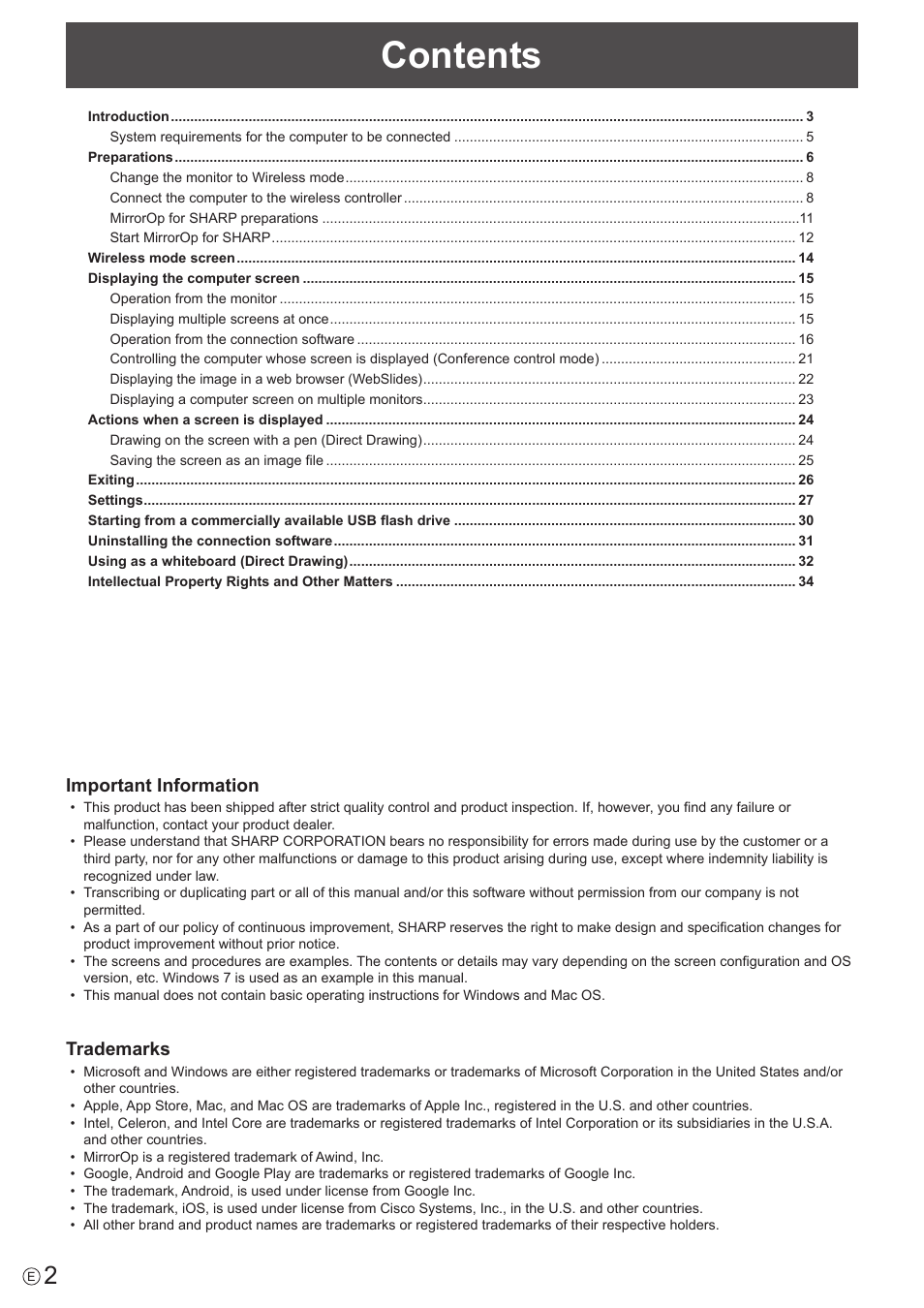 Sharp PN-60TW3 User Manual | Page 2 / 43