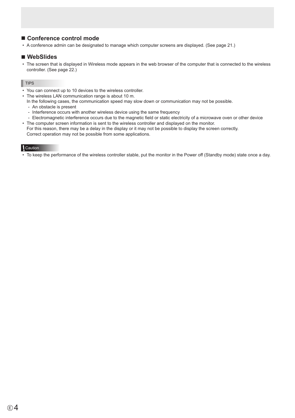 Nconference control mode, Nwebslides | Sharp PN-60TW3 User Manual | Page 4 / 43