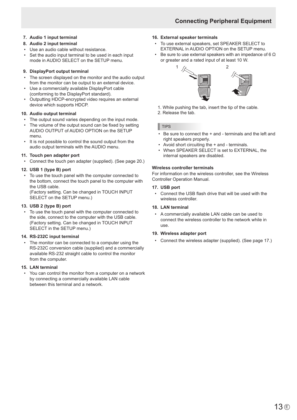Connecting peripheral equipment | Sharp PN-60TW3 User Manual | Page 13 / 70