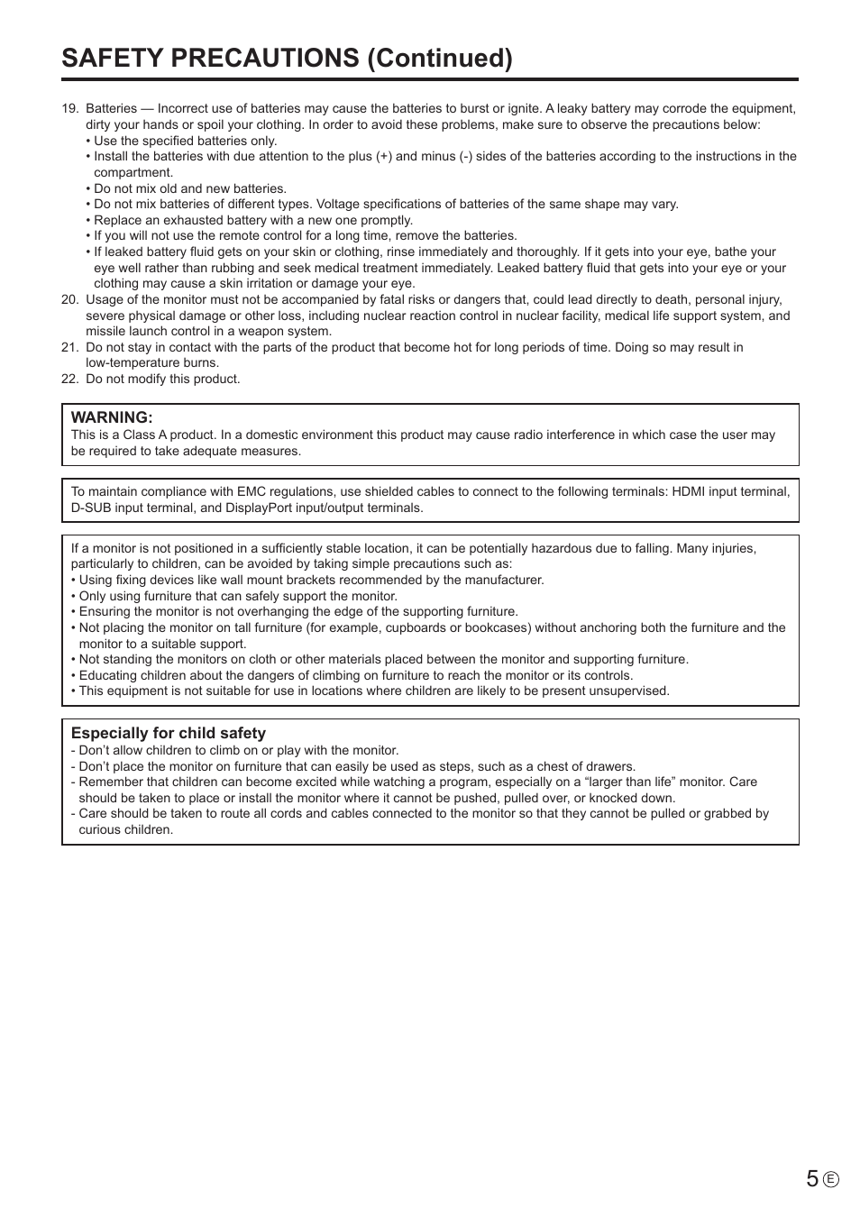Safety precautions (continued) | Sharp PN-60TW3 User Manual | Page 5 / 70