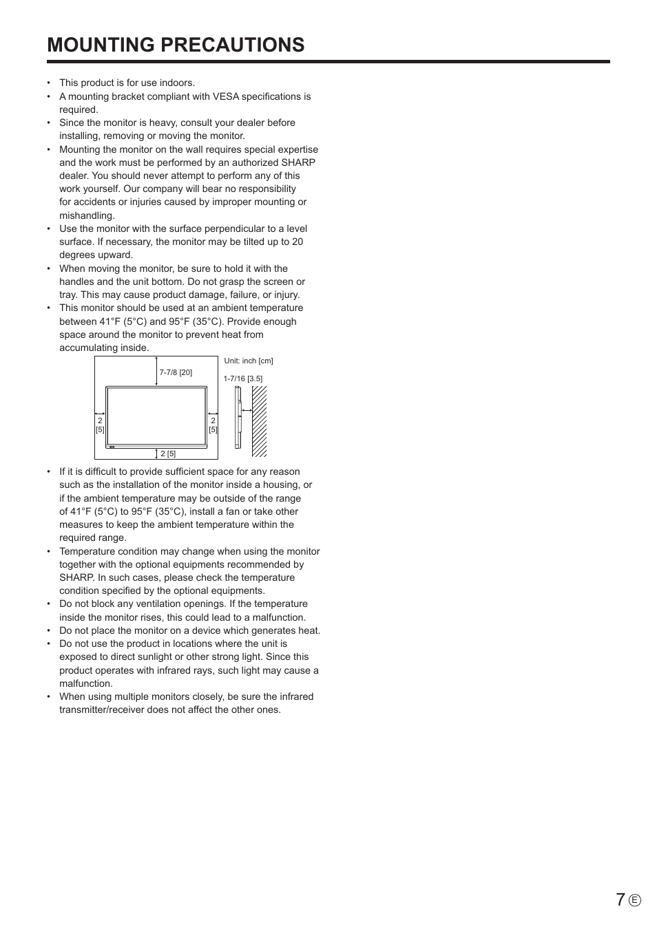 Mounting precautions | Sharp PN-60TW3 User Manual | Page 7 / 70