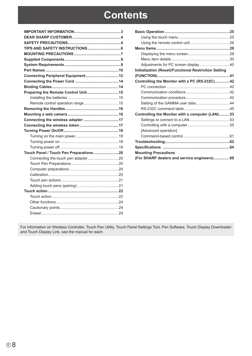 Sharp PN-60TW3 User Manual | Page 8 / 70