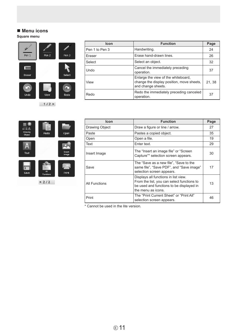 Nmenu icons | Sharp PN-60TW3 User Manual | Page 11 / 59