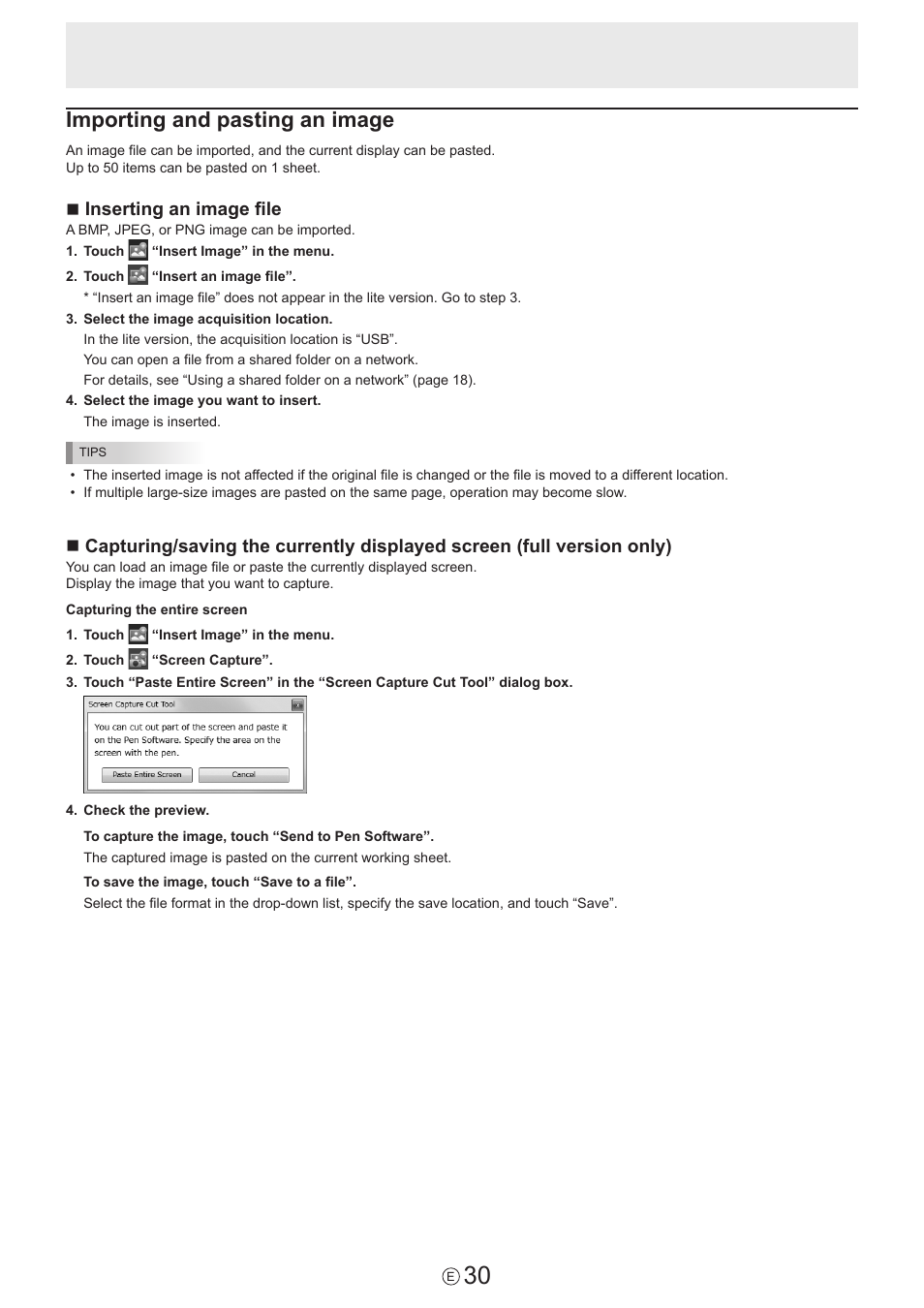 Importing and pasting an image, Ninserting an image file | Sharp PN-60TW3 User Manual | Page 30 / 59