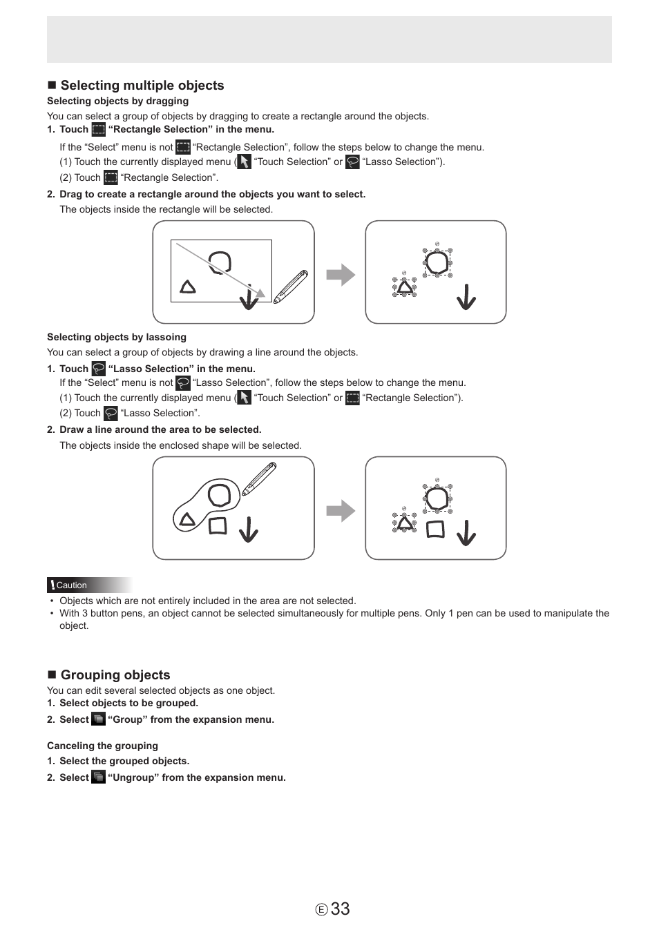 Nselecting multiple objects, Ngrouping objects | Sharp PN-60TW3 User Manual | Page 33 / 59