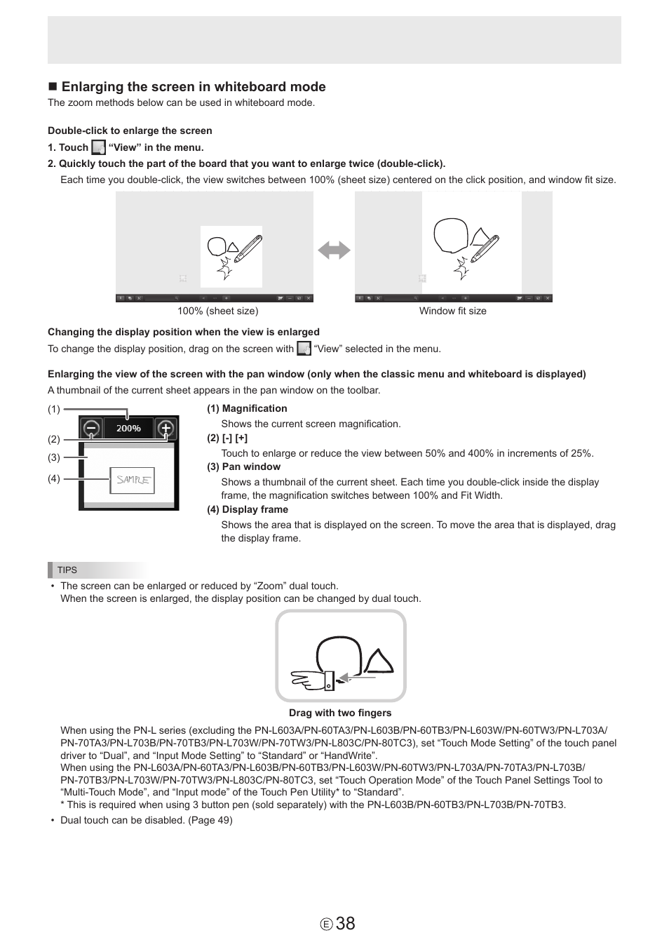 Nenlarging the screen in whiteboard mode | Sharp PN-60TW3 User Manual | Page 38 / 59