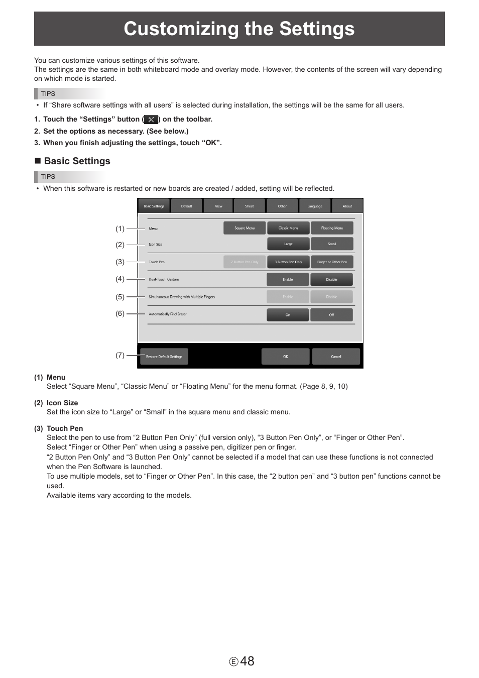 Customizing the settings, Nbasic settings | Sharp PN-60TW3 User Manual | Page 48 / 59