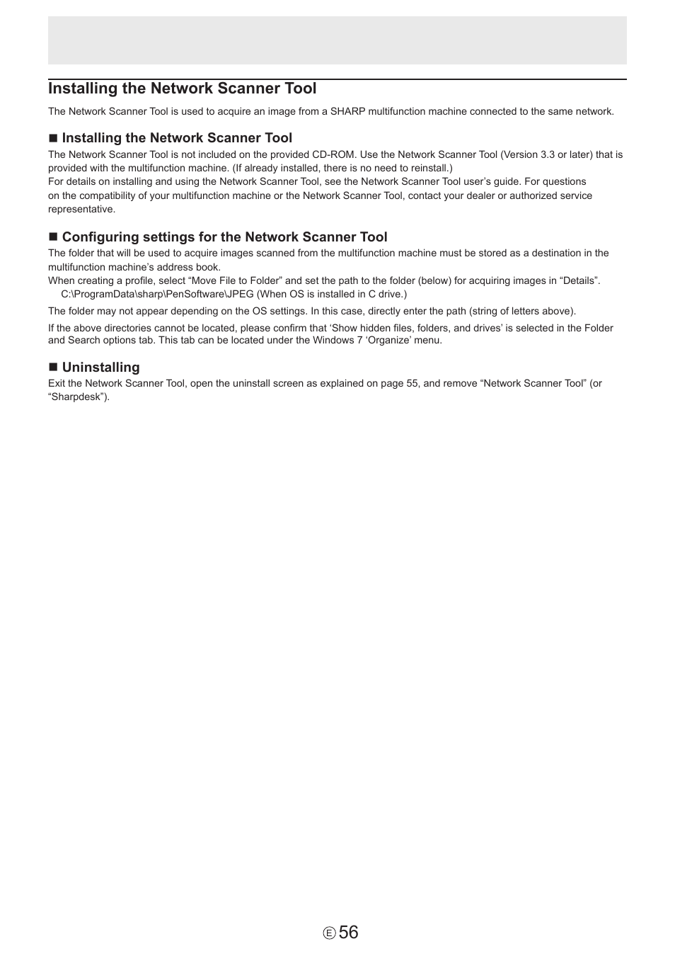 Installing the network scanner tool | Sharp PN-60TW3 User Manual | Page 56 / 59