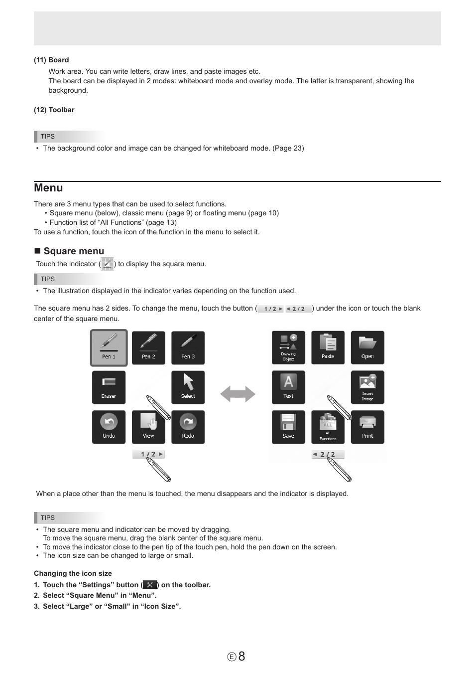 Menu, Nsquare menu | Sharp PN-60TW3 User Manual | Page 8 / 59