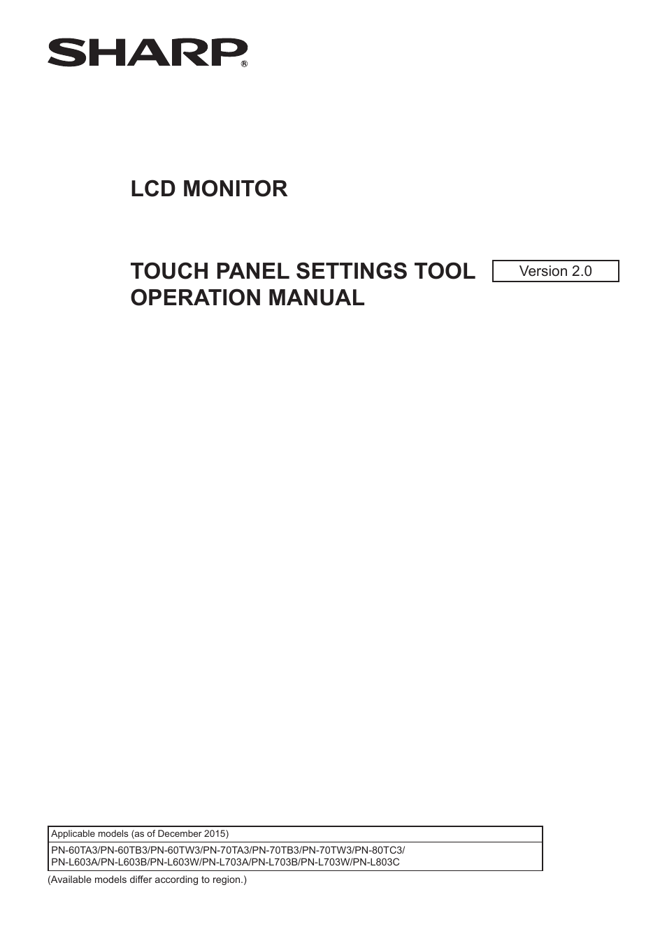 Sharp PN-60TW3 User Manual | 9 pages