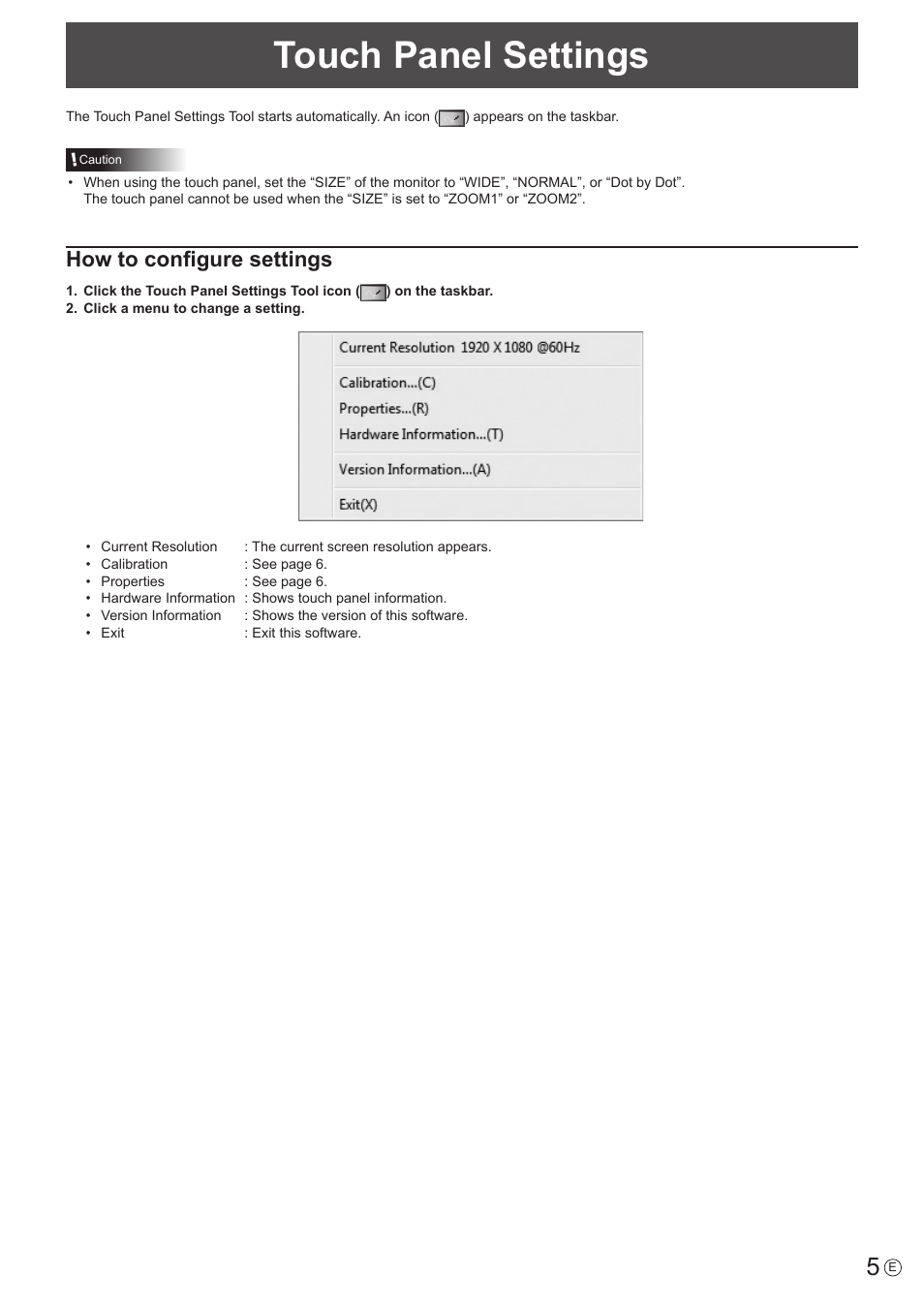 Touch panel settings, How to configure settings | Sharp PN-60TW3 User Manual | Page 5 / 9