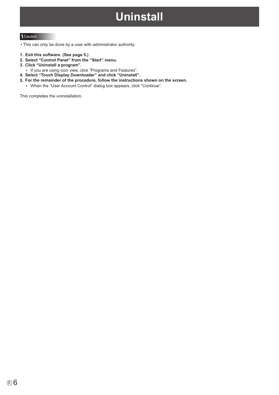 Uninstall | Sharp PN-60TW3 User Manual | Page 6 / 7