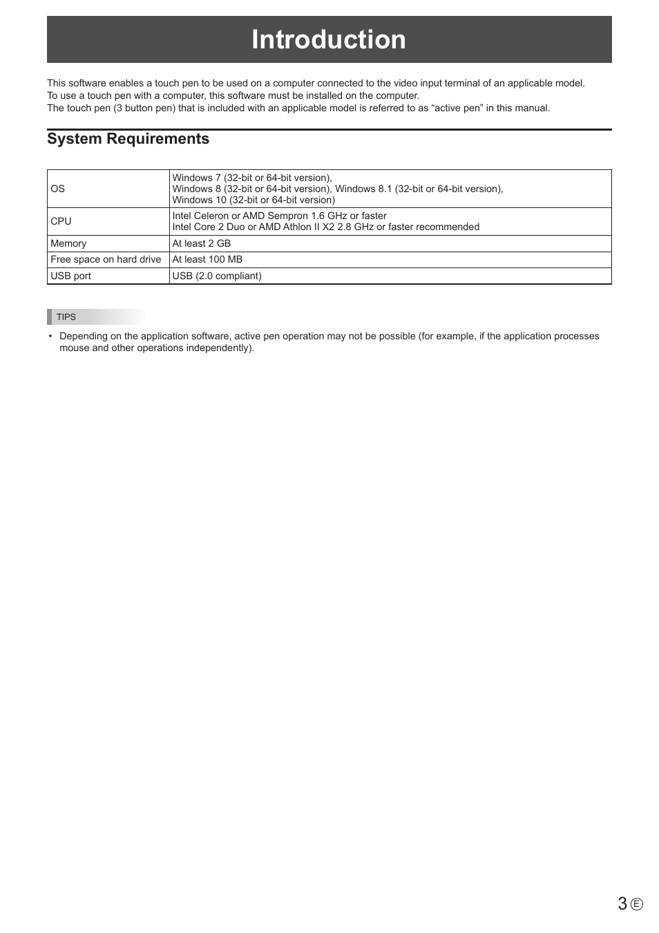 Introduction, System requirements | Sharp PN-60TW3 User Manual | Page 3 / 11