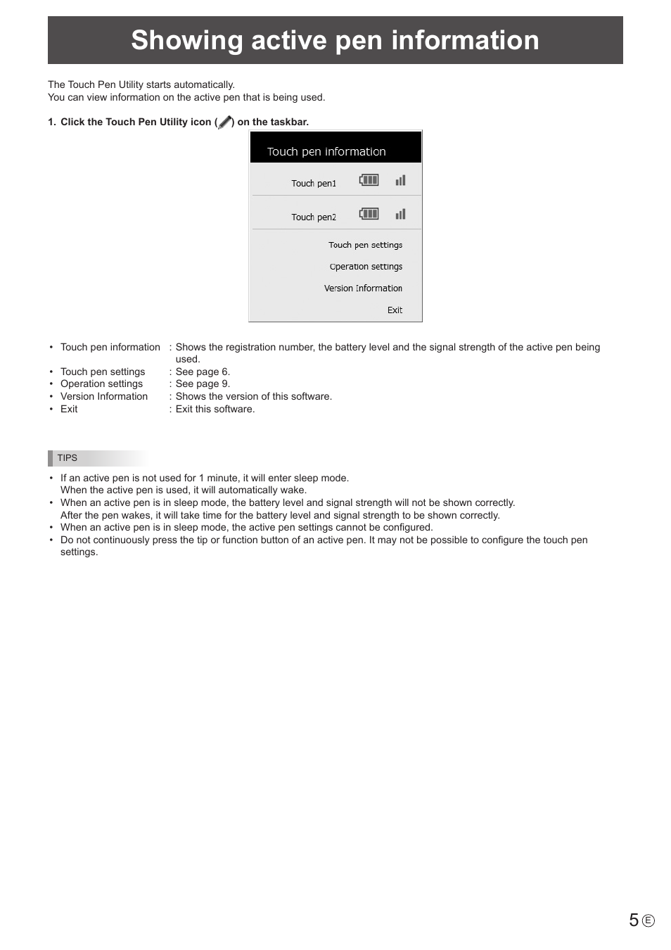 Showing active pen information | Sharp PN-60TW3 User Manual | Page 5 / 11