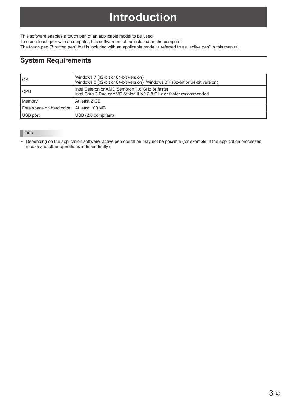 Introduction, System requirements | Sharp PN-80TC3 User Manual | Page 3 / 11