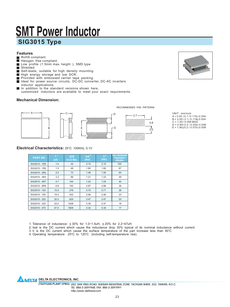 Delta Electronics SIG3015 User Manual | 1 page