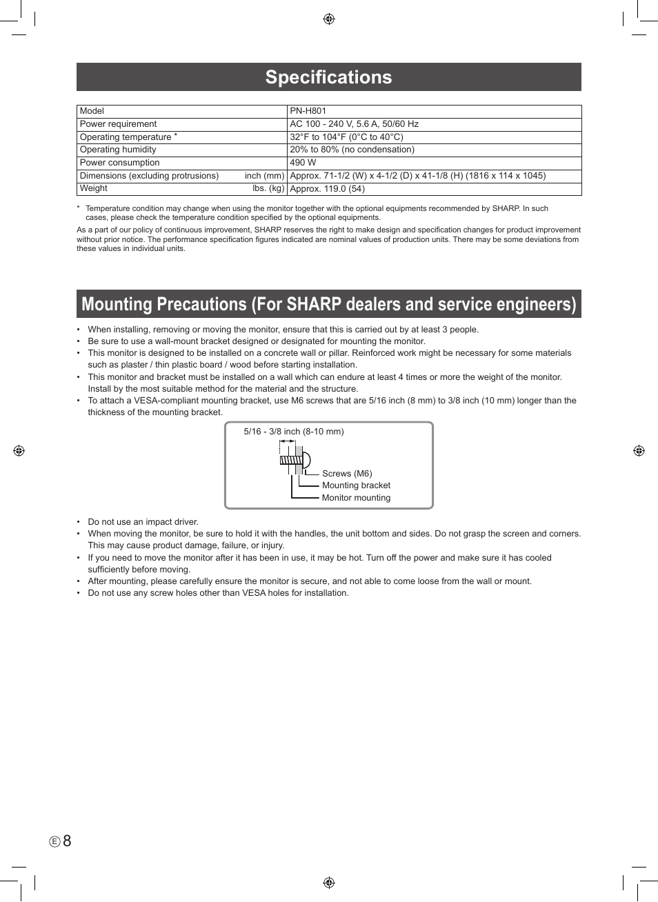 Sharp PN-H801 User Manual | Page 10 / 44