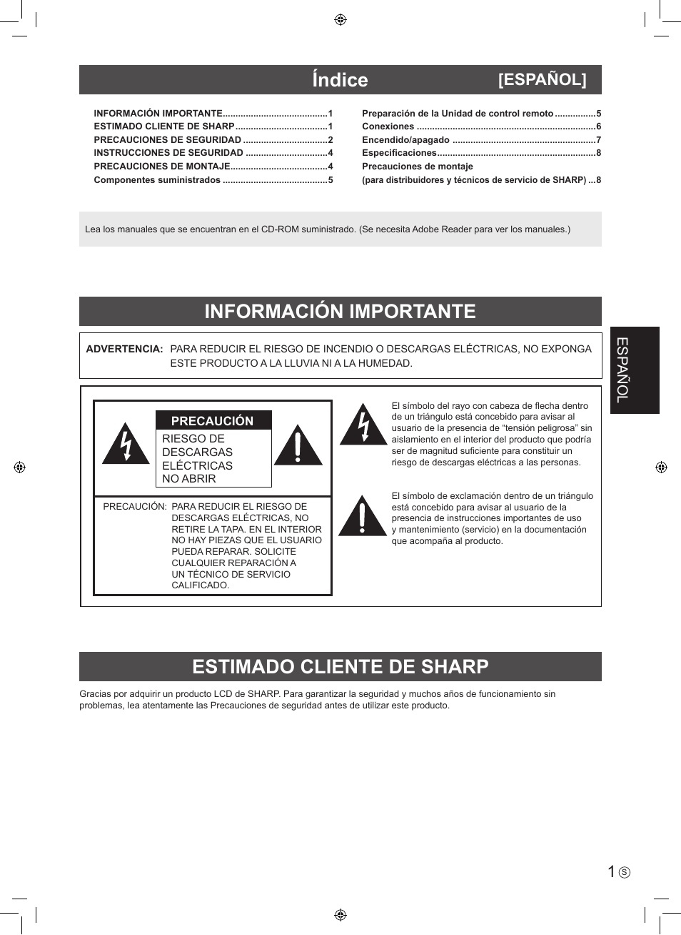 Español, Esp añol | Sharp PN-H801 User Manual | Page 19 / 44