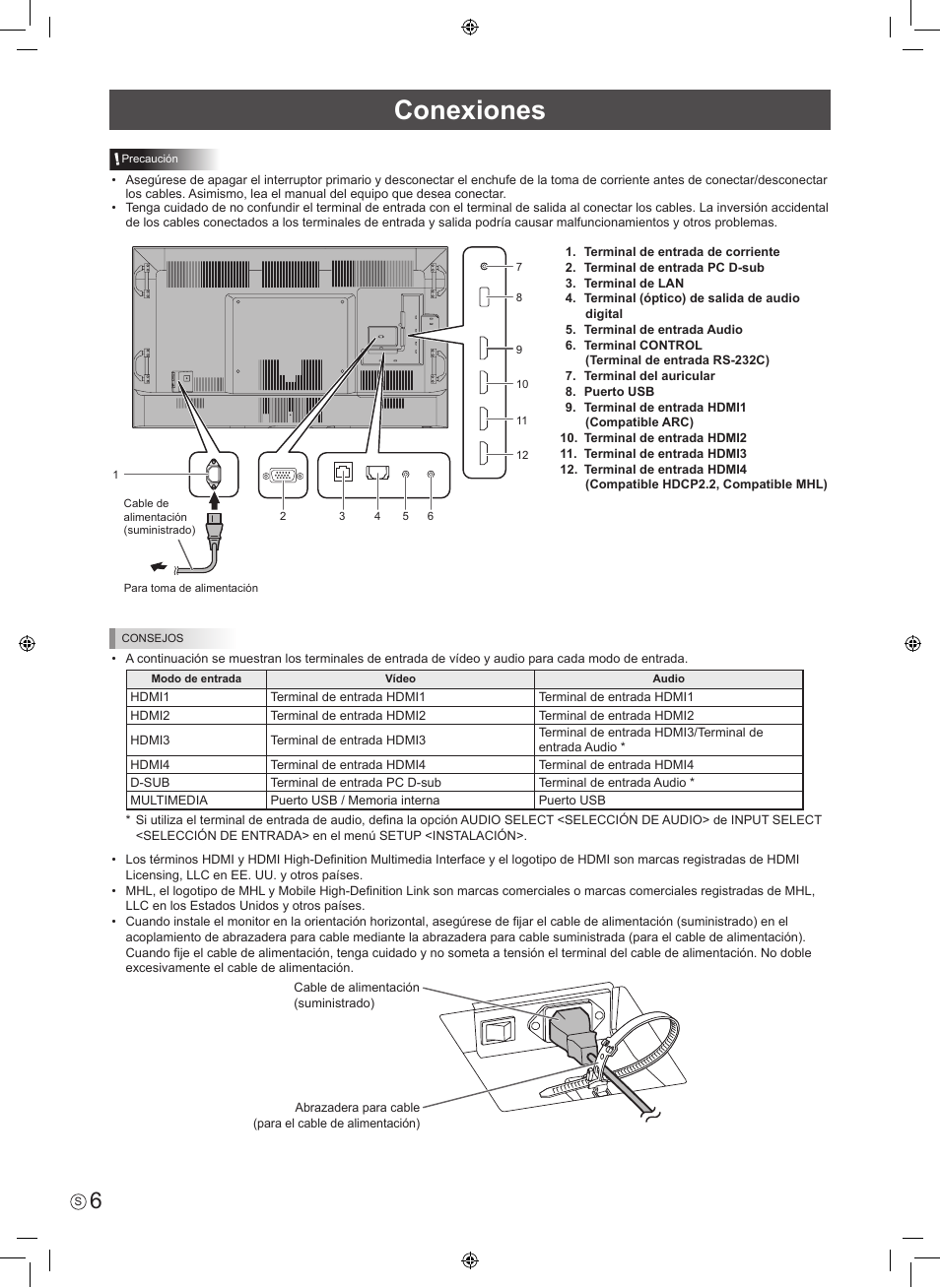 Conexiones | Sharp PN-H801 User Manual | Page 24 / 44