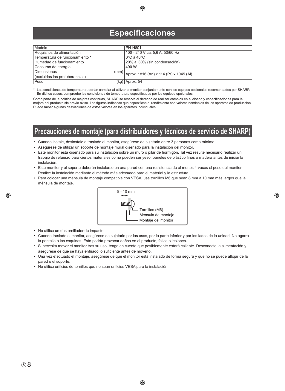 Sharp PN-H801 User Manual | Page 26 / 44