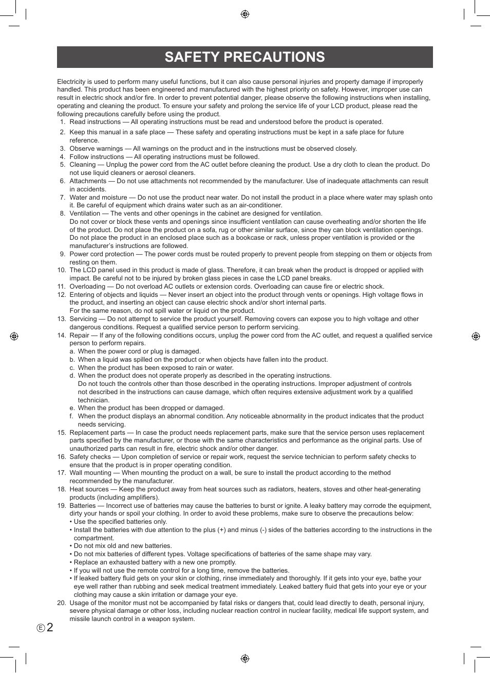 Safety precautions | Sharp PN-H801 User Manual | Page 4 / 44