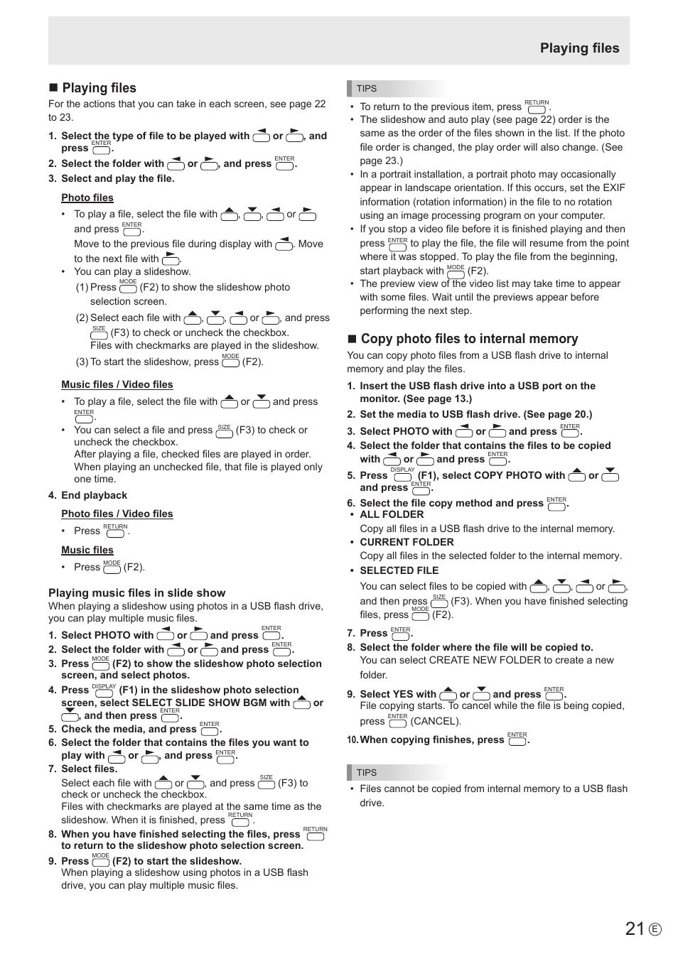 Nplaying files, Playing files | Sharp PN-H801 User Manual | Page 21 / 53