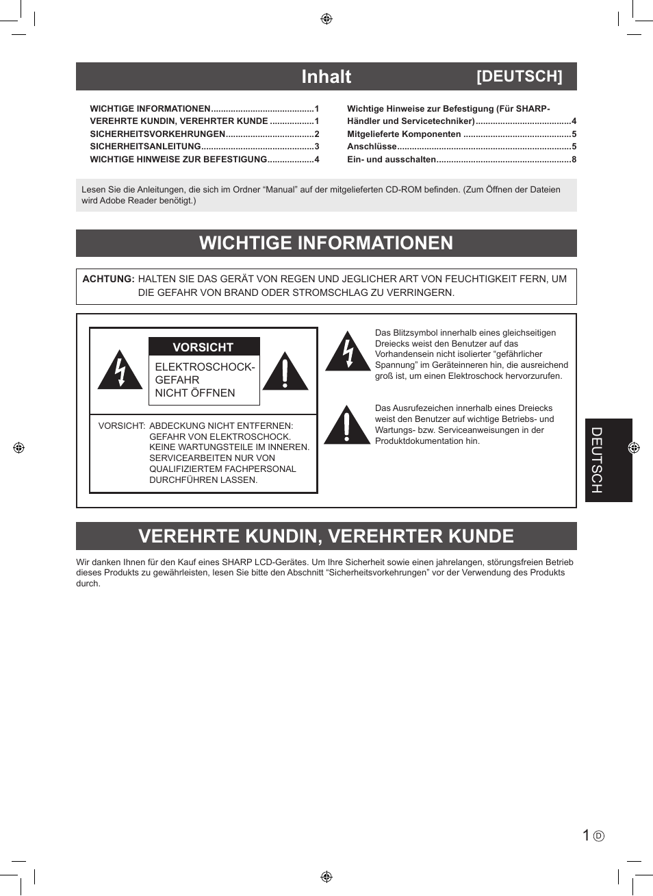 Deutsch | Sharp PN-V602 User Manual | Page 27 / 44