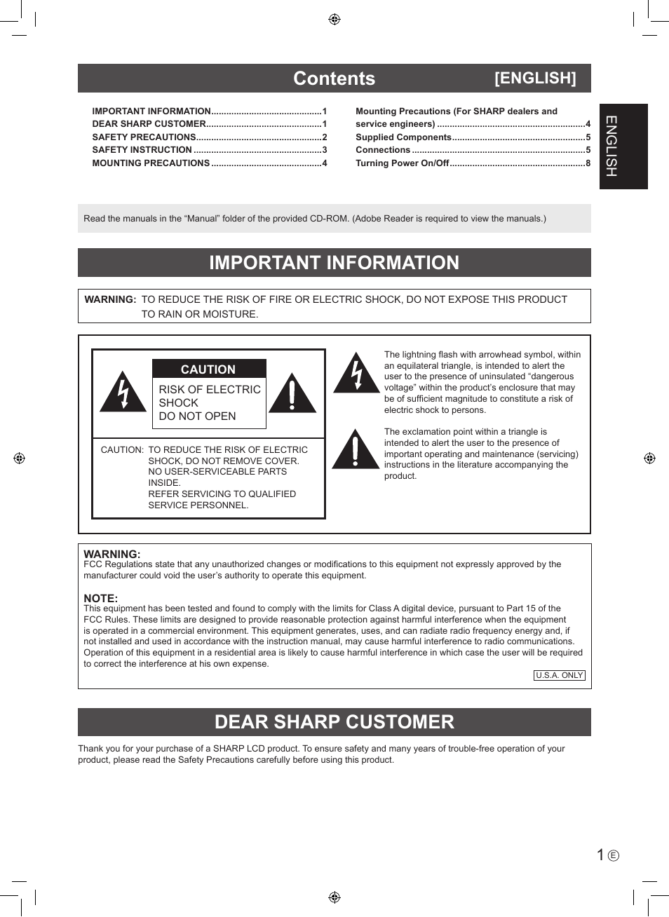 Sharp PN-V602 User Manual | Page 3 / 44