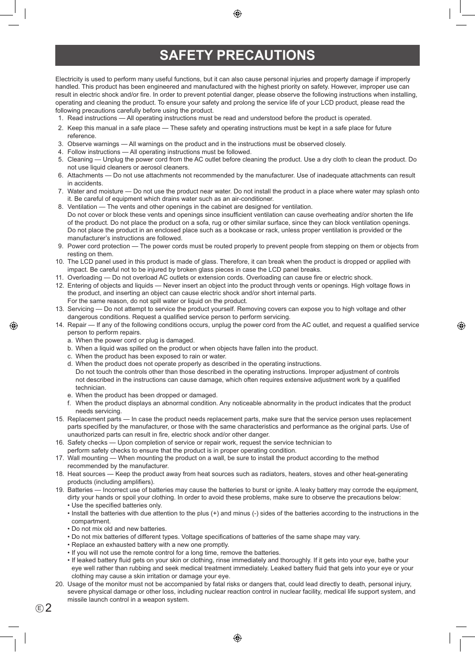 Safety precautions | Sharp PN-V602 User Manual | Page 4 / 44