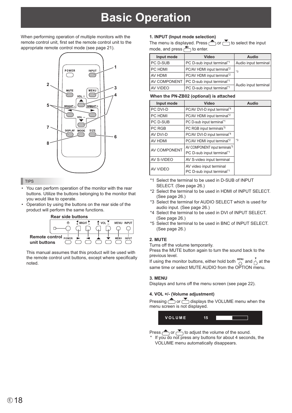 Basic operation | Sharp PN-V602 User Manual | Page 18 / 60