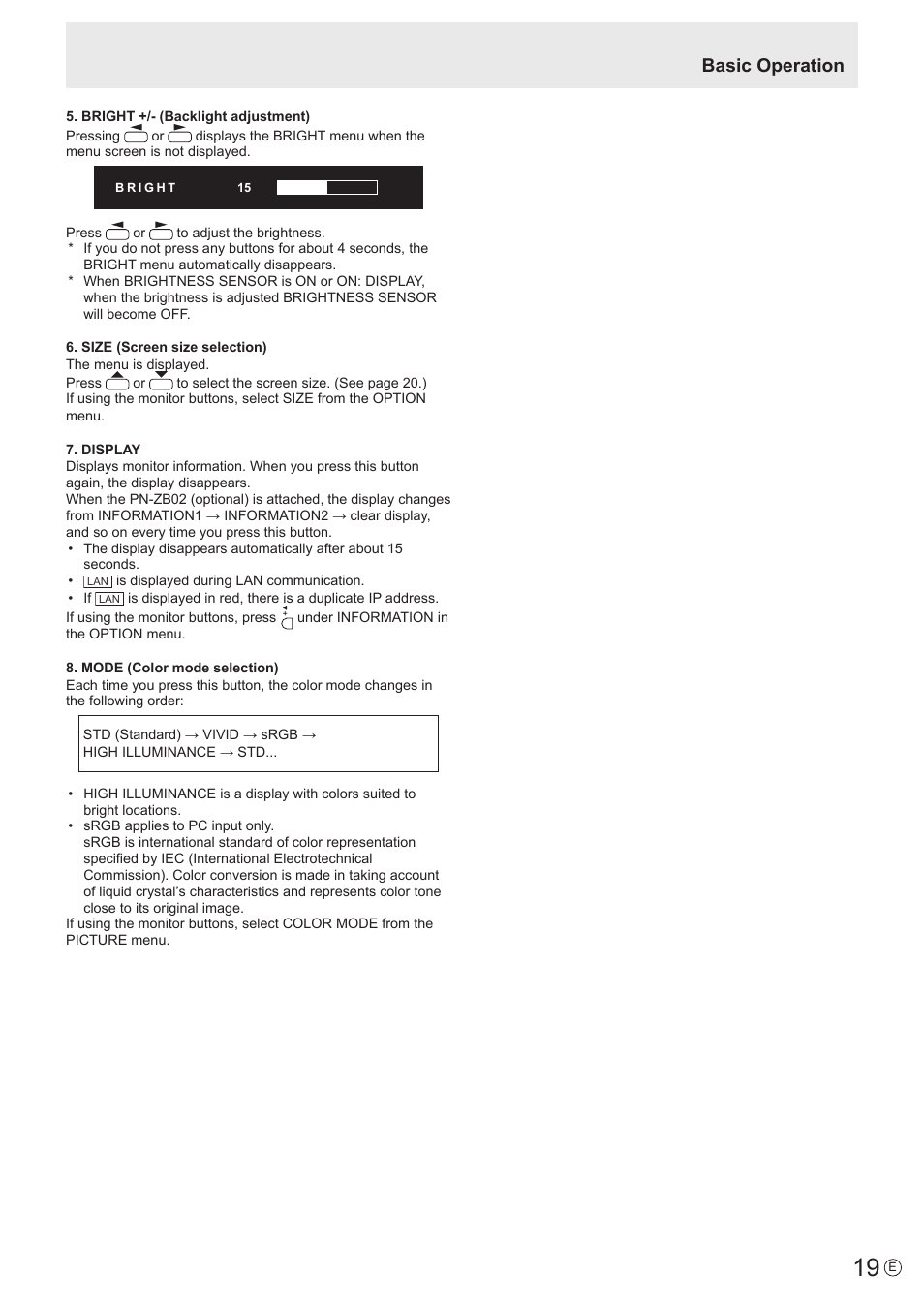 Basic operation | Sharp PN-V602 User Manual | Page 19 / 60