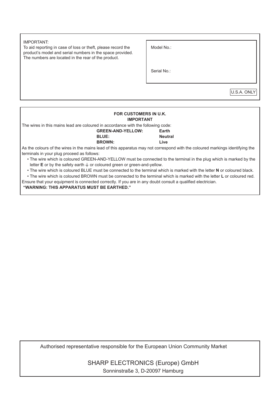 Sharp electronics (europe) gmbh | Sharp PN-V602 User Manual | Page 2 / 60