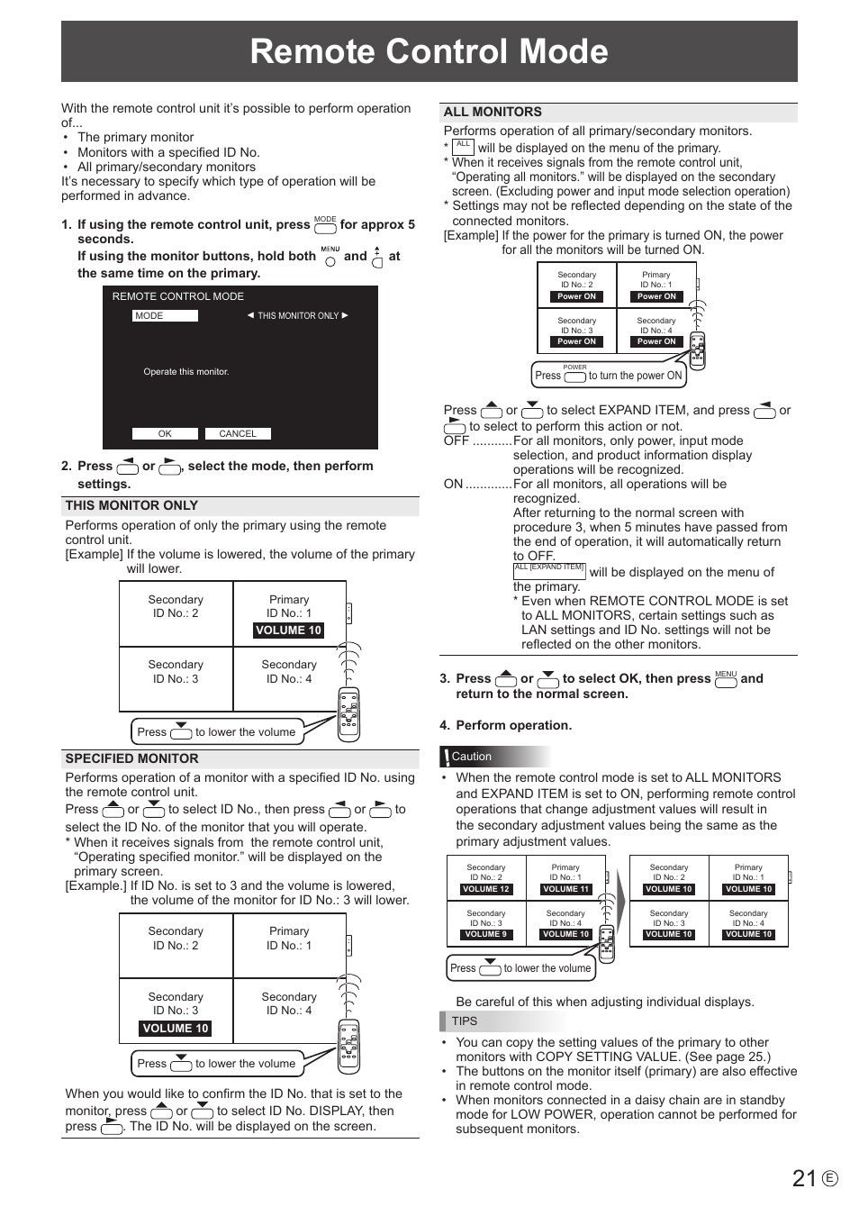 Remote control mode | Sharp PN-V602 User Manual | Page 21 / 60