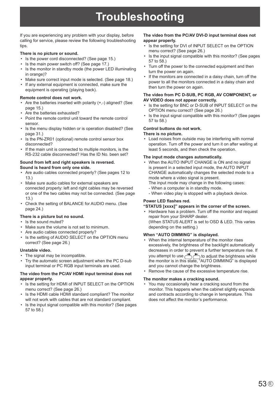 Troubleshooting | Sharp PN-V602 User Manual | Page 53 / 60