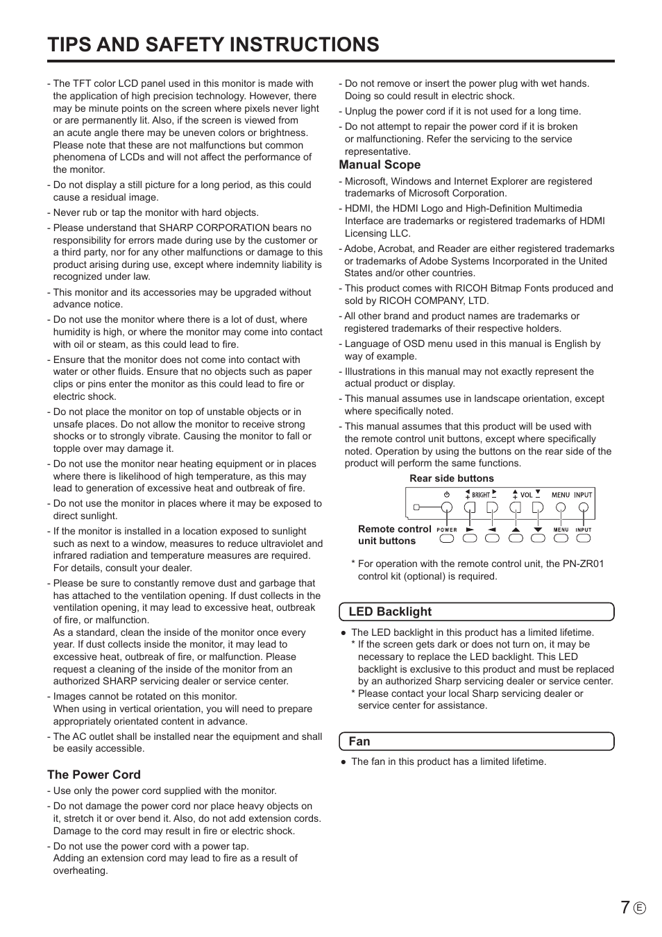 Tips and safety instructions | Sharp PN-V602 User Manual | Page 7 / 60