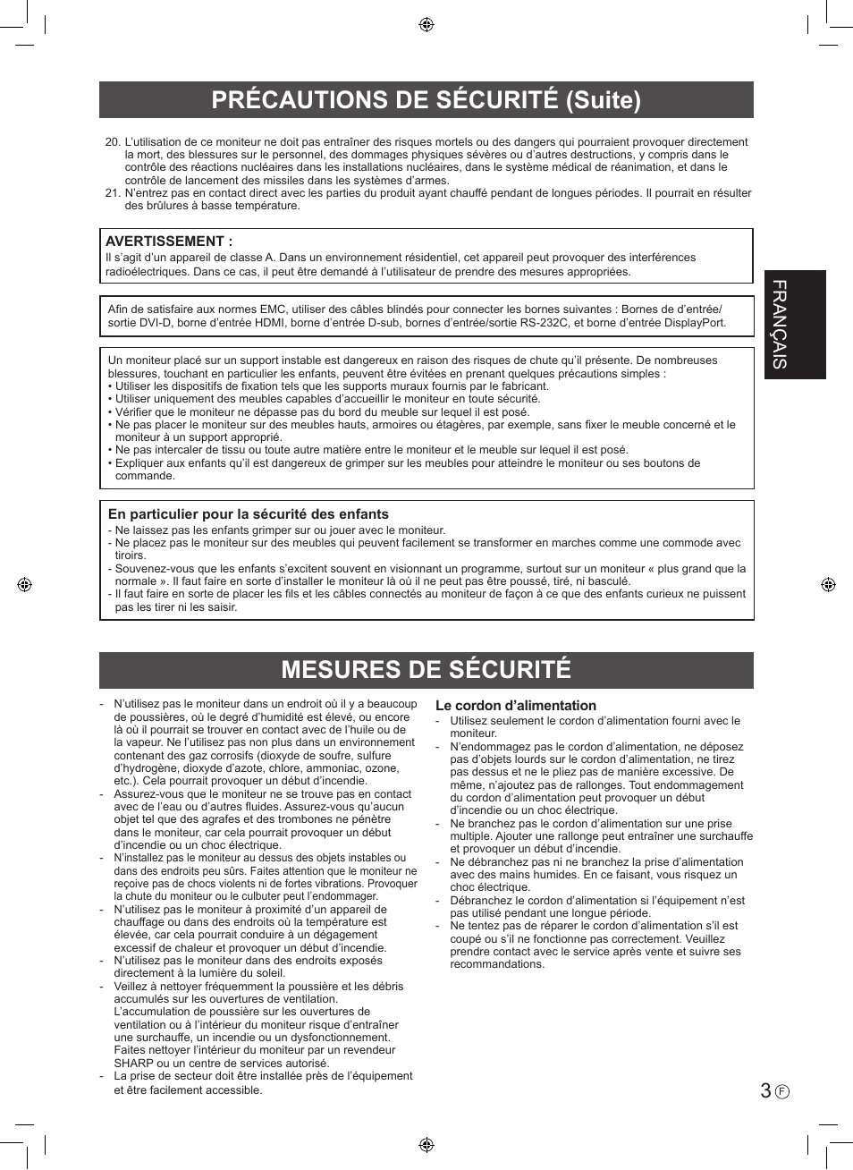 Français | Sharp PN-U423 User Manual | Page 13 / 44