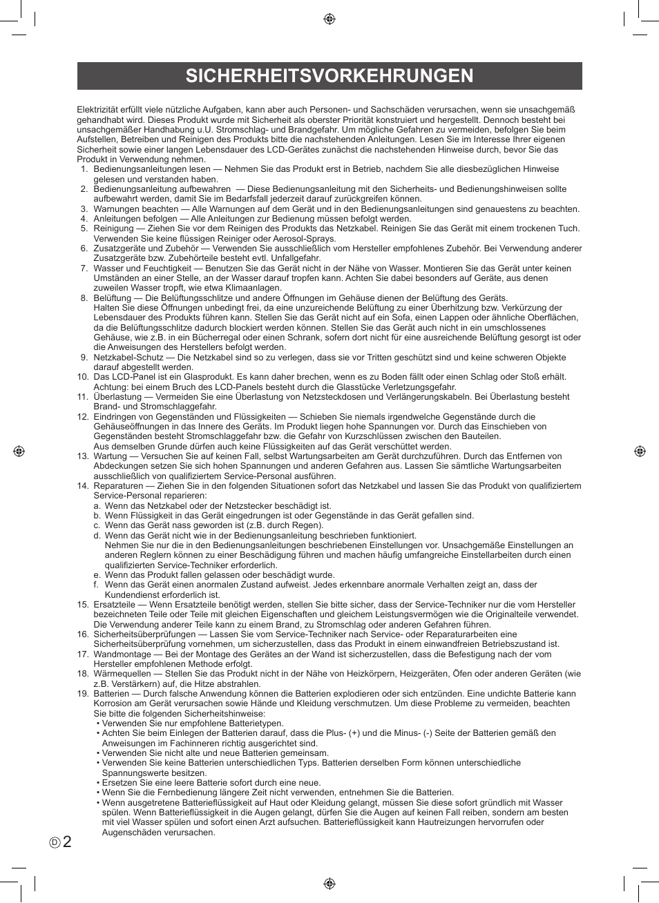 Sicherheitsvorkehrungen | Sharp PN-U423 User Manual | Page 28 / 44