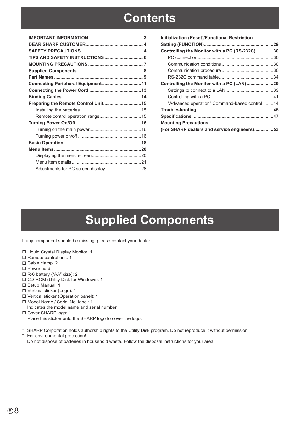 Sharp PN-U423 User Manual | Page 8 / 54