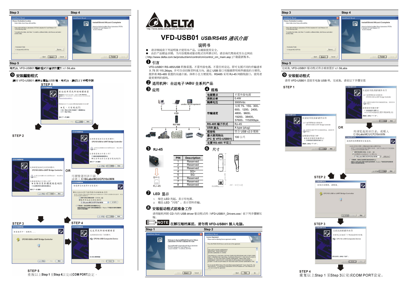 Vfd-usb01, Usb/rs485 通訊介面 | Delta Electronics USB/RS485 Communication Interface VFD-USB01 User Manual | Page 2 / 2