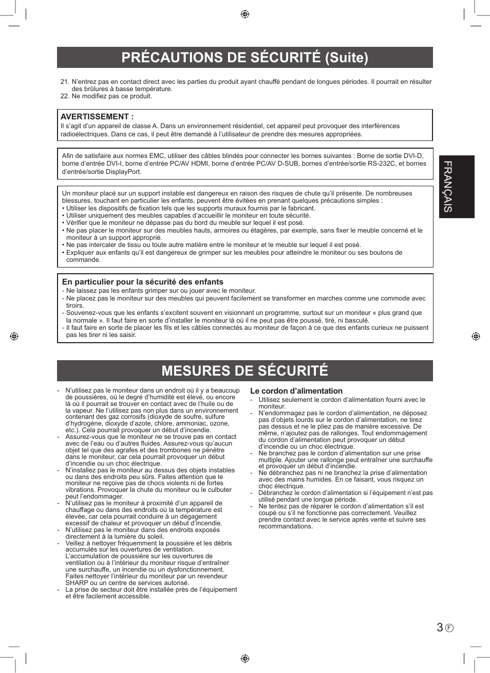 Français | Sharp PN-E703 User Manual | Page 13 / 44