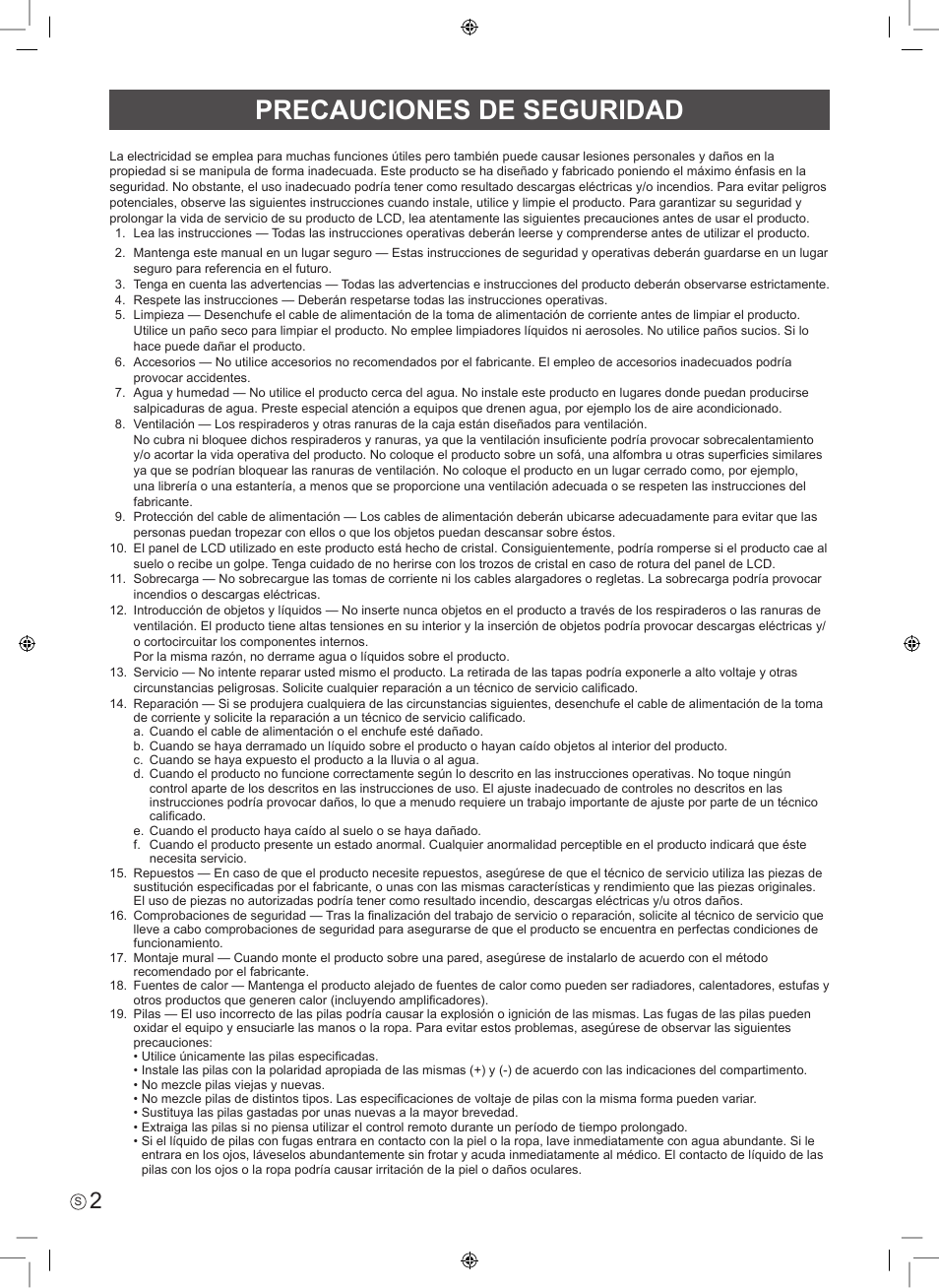 Precauciones de seguridad | Sharp PN-E703 User Manual | Page 20 / 44