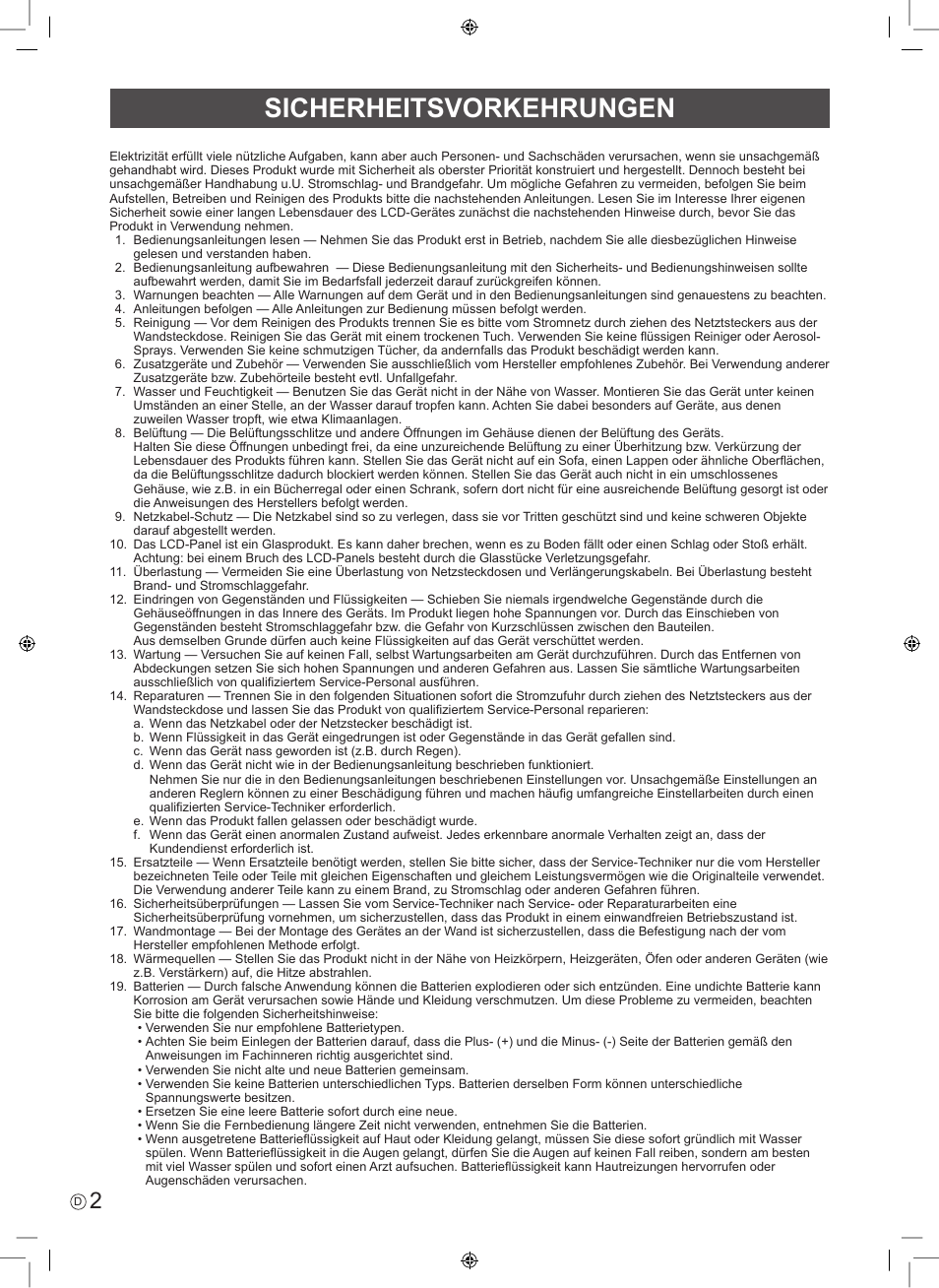 Sicherheitsvorkehrungen | Sharp PN-E703 User Manual | Page 28 / 44