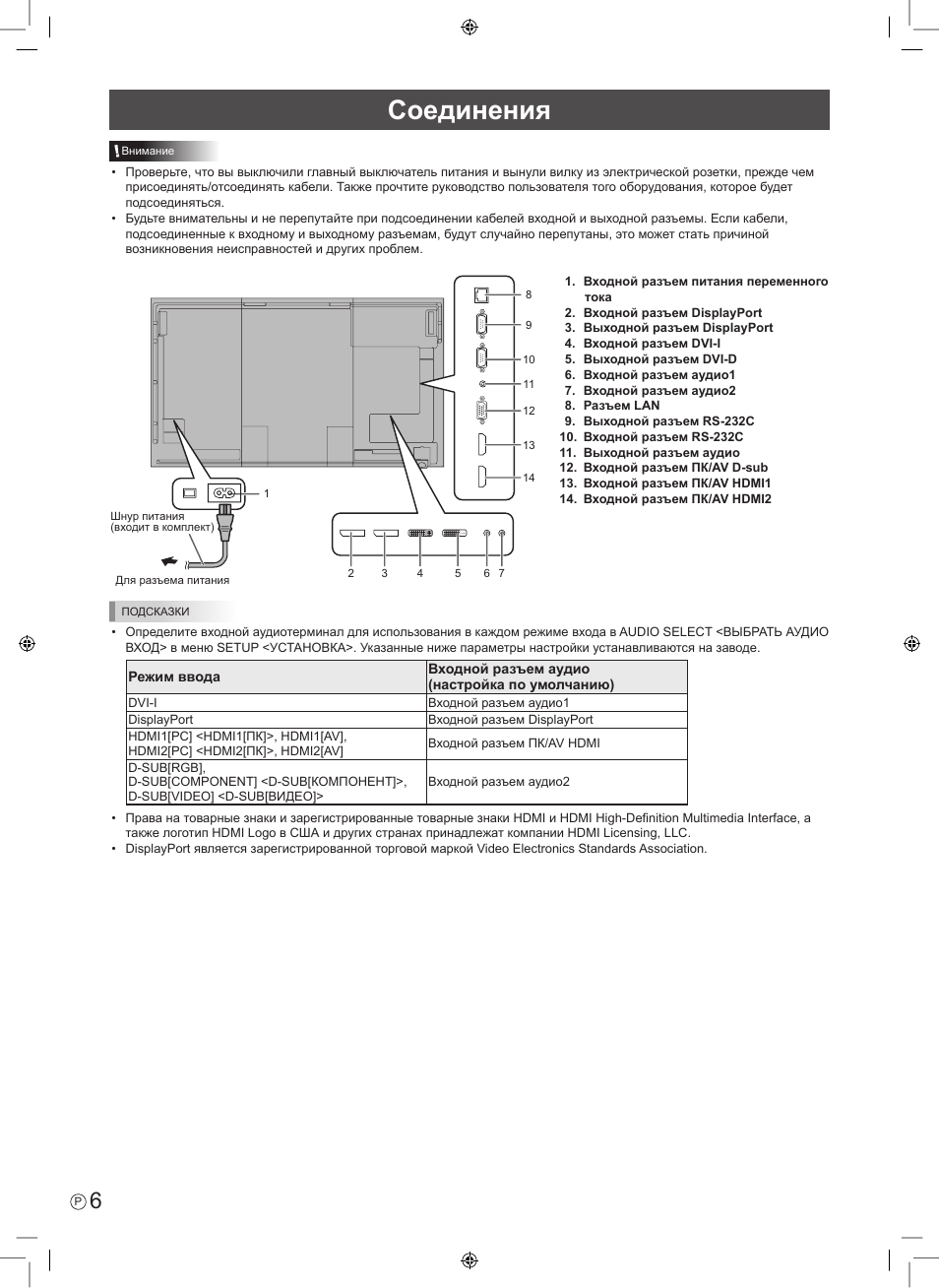 Соединения | Sharp PN-E703 User Manual | Page 40 / 44