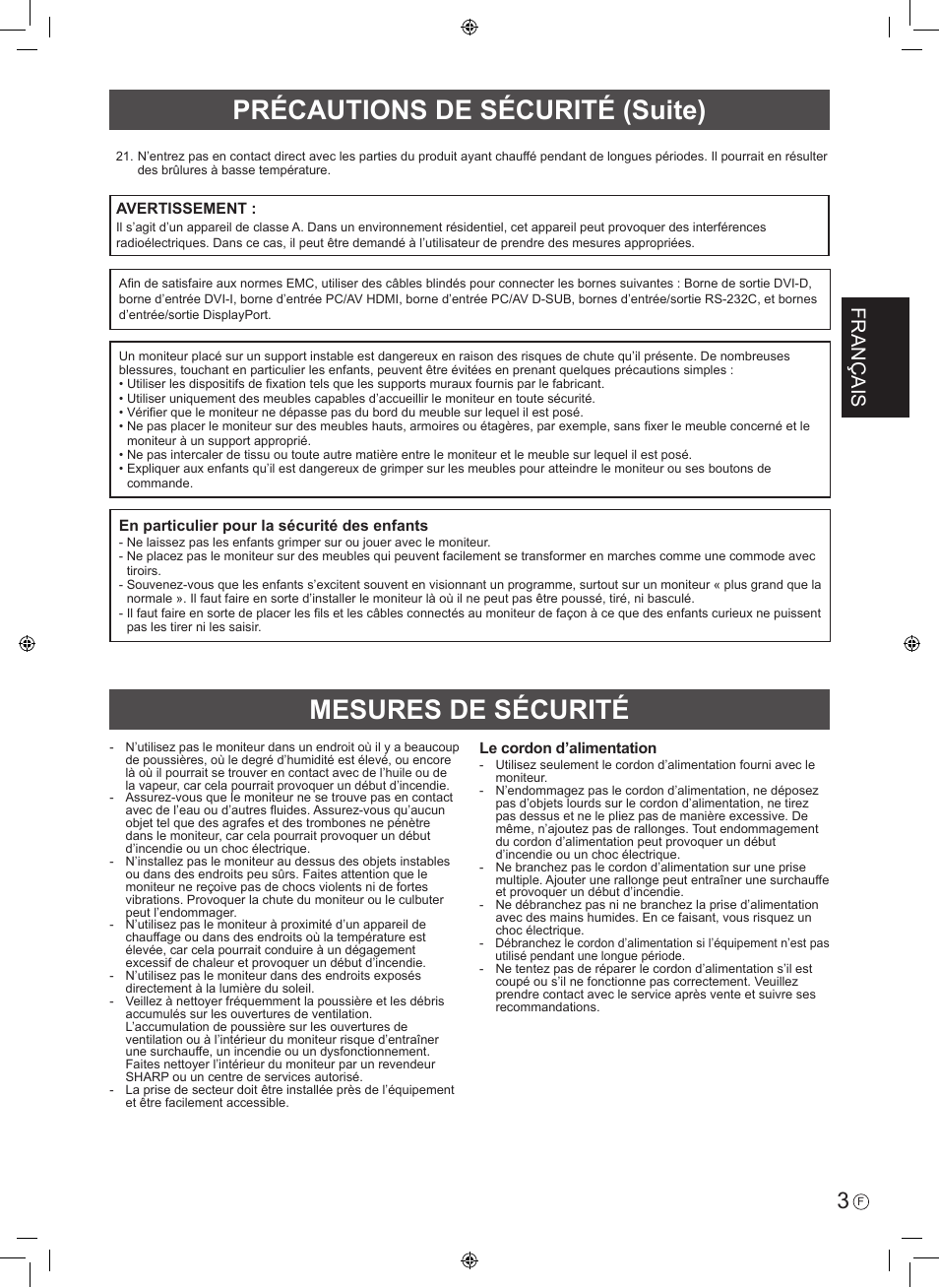 Français | Sharp PN-R603 User Manual | Page 13 / 44