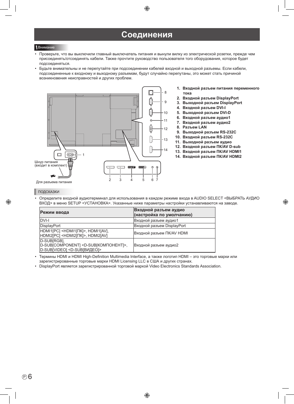 Соединения | Sharp PN-R603 User Manual | Page 40 / 44